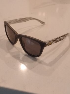 Kid's Black Knockarounds Frame Sunglasses with Checkered Arms